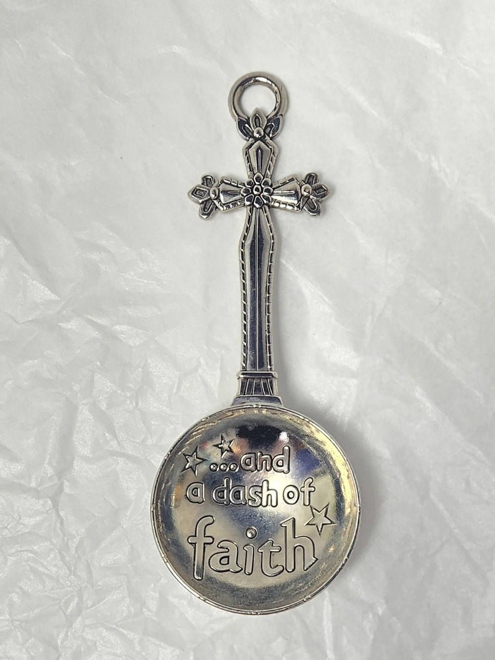 GANZ Silver-Tone Star Cross Handle Decorative Spoon with Faith Inscription